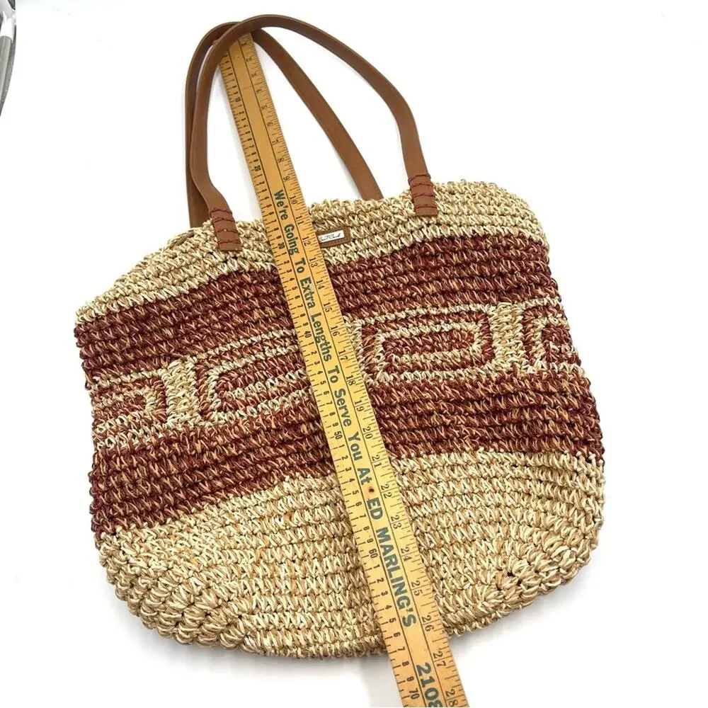 SUN N' SAND - Raffia Tote Bag Boho beach bag NWT faux leather strap